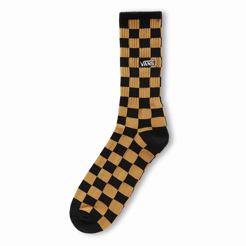 Men\'s Vans Checkerboard Crew II (1 pair) Socks Brown | USA49217