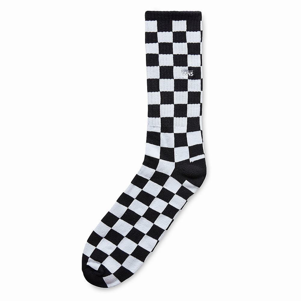 Men\'s Vans Checkerboard II Crew (1 Pair Pk) Socks Black / White | USA90317