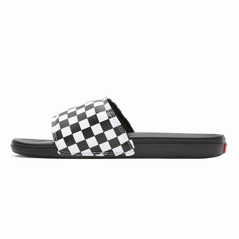 Men's Vans Checkerboard La Costa Slides Black / White | USA38257