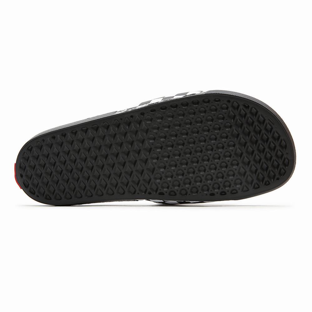 Men's Vans Checkerboard La Costa Slides Black / White | USA38257