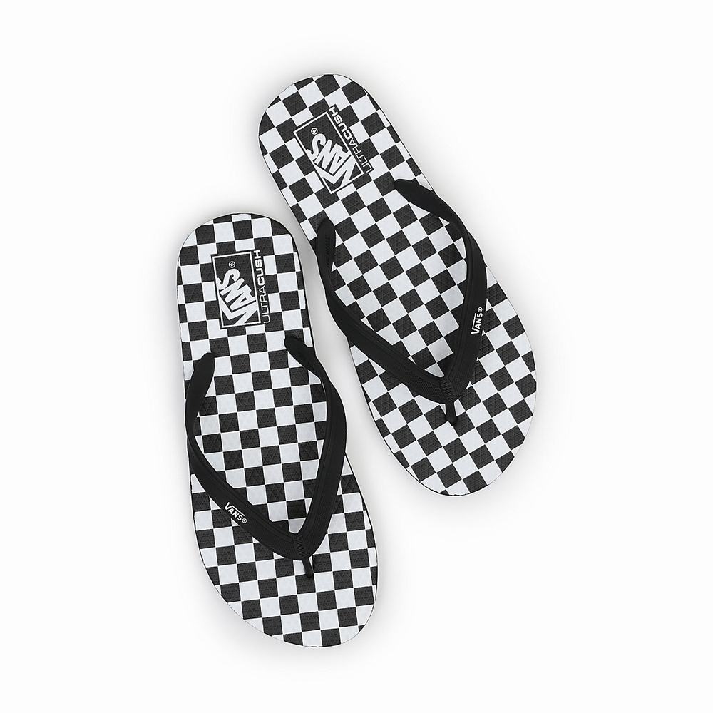 Men's Vans Checkerboard Makena Slides Black / White | USA68437