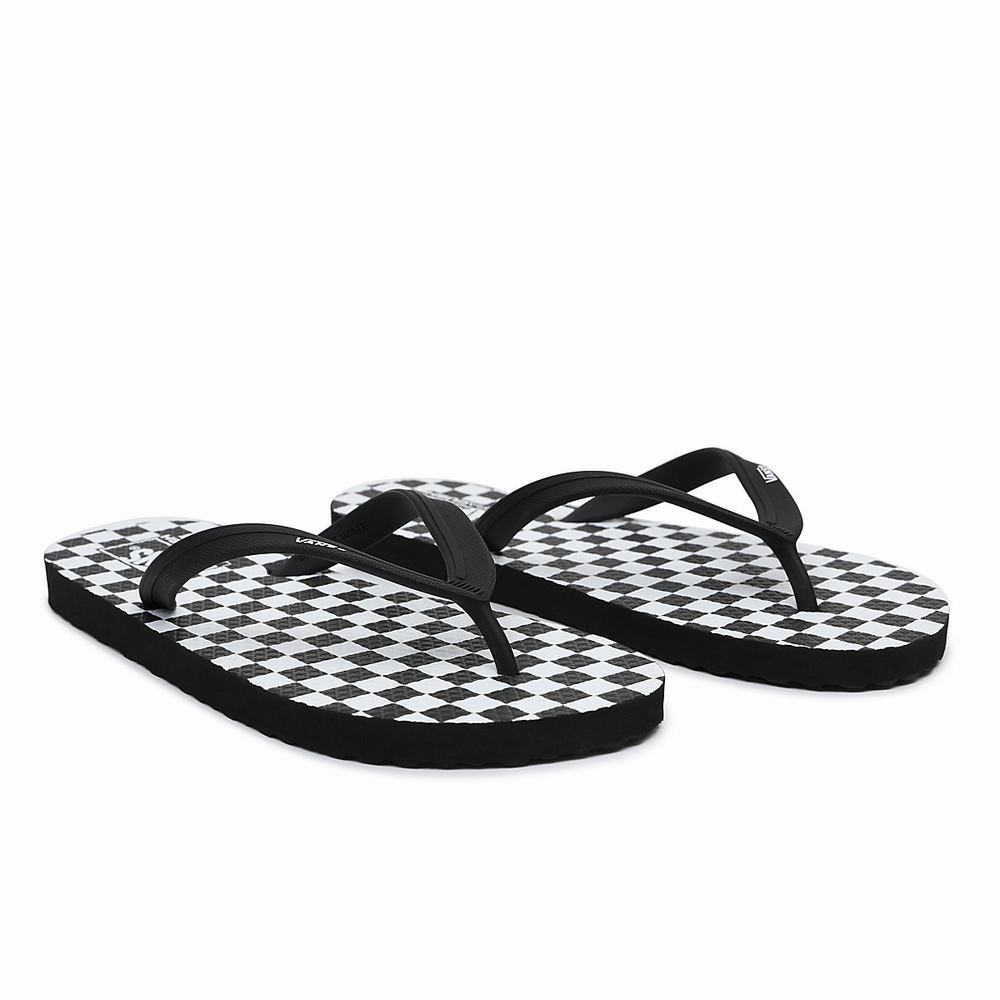 Men\'s Vans Checkerboard Makena Slides Black / White | USA68437