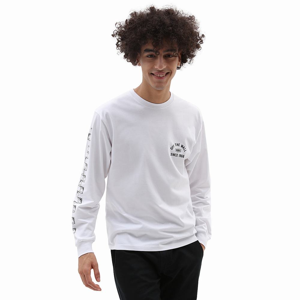 Men's Vans Checkerboard Research Long Sleeve T Shirts White | USA40792