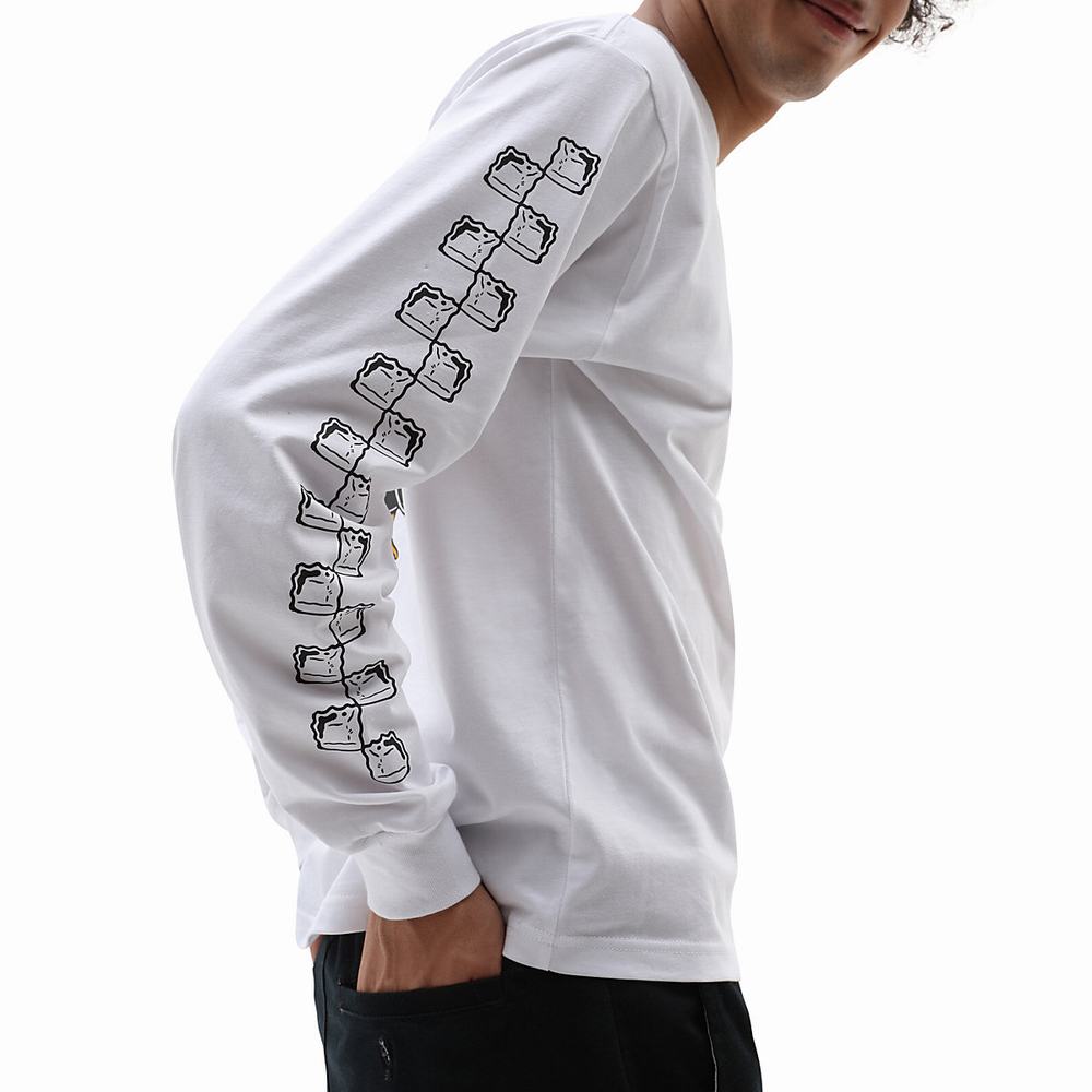 Men's Vans Checkerboard Research Long Sleeve T Shirts White | USA40792