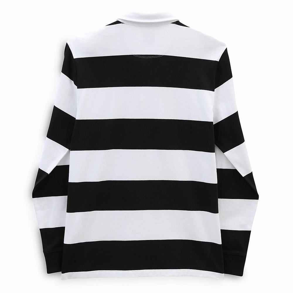 Men's Vans Checkerboard Research Long Sleeve Polo Shirts Black / White | USA80437