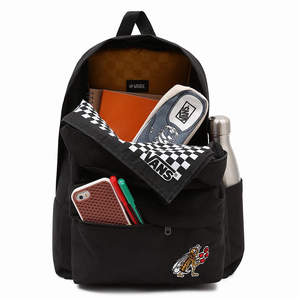 Men's Vans Checkerboard Research Old Skool III Backpacks Black | USA15342