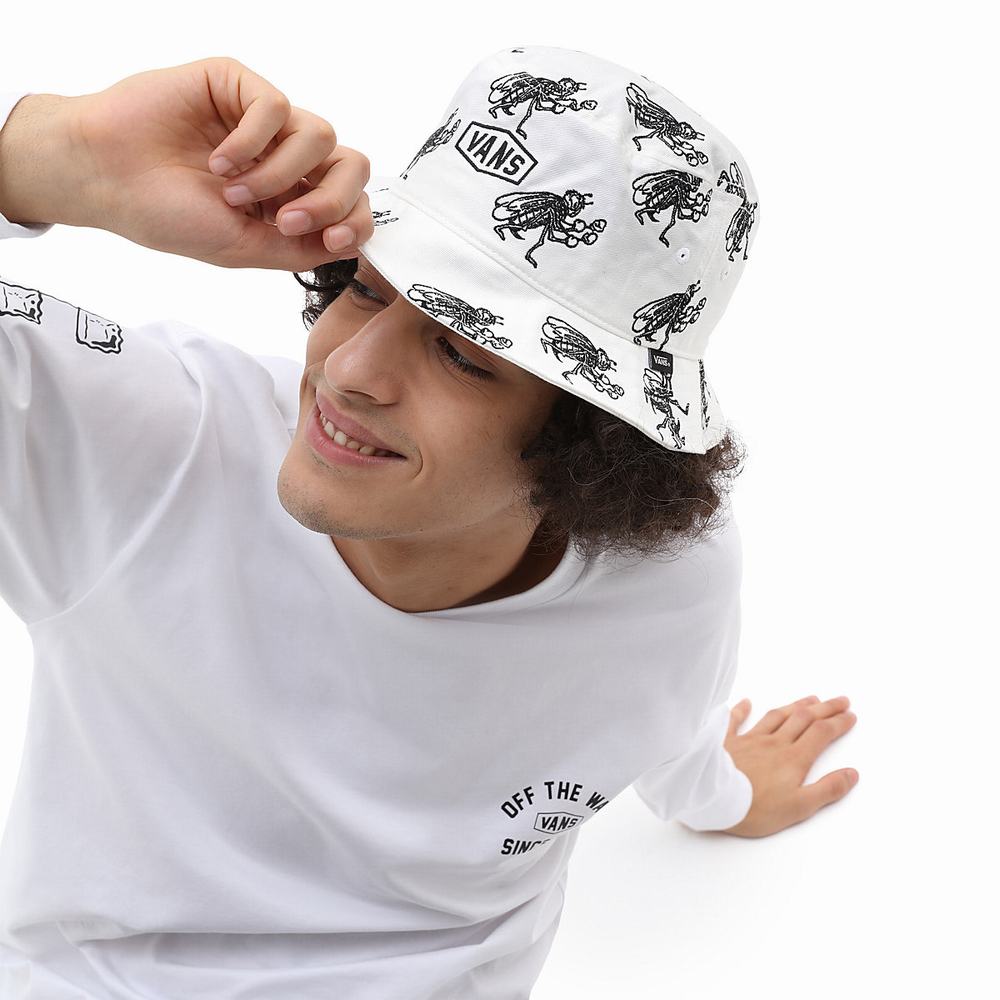 Men's Vans Checkerboard Research Undertone II Bucket Hats White | USA96023