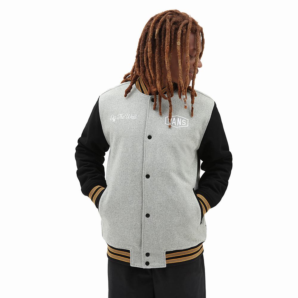 Men's Vans Checkerboard Research Varsity Jackets Black / White | USA45271