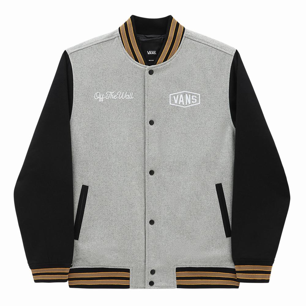 Men's Vans Checkerboard Research Varsity Jackets Black / White | USA45271