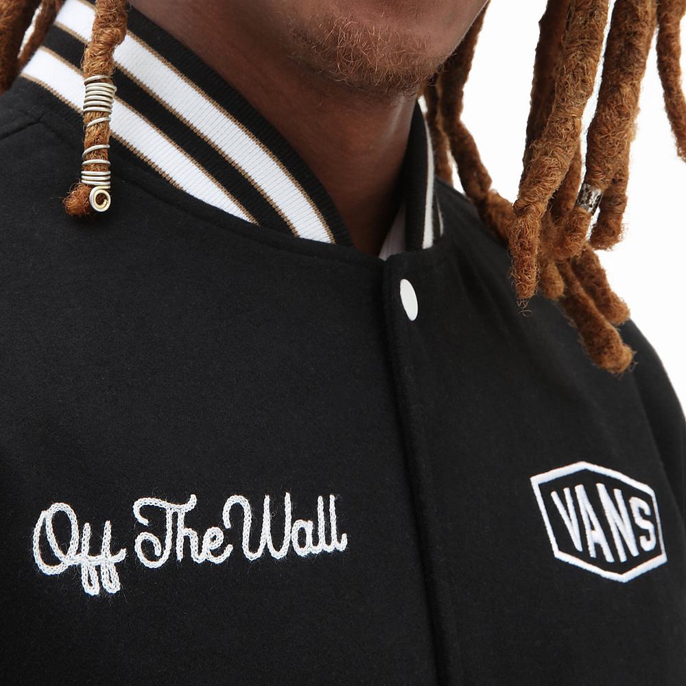 Men's Vans Checkerboard Research Varsity Jackets Black | USA47082