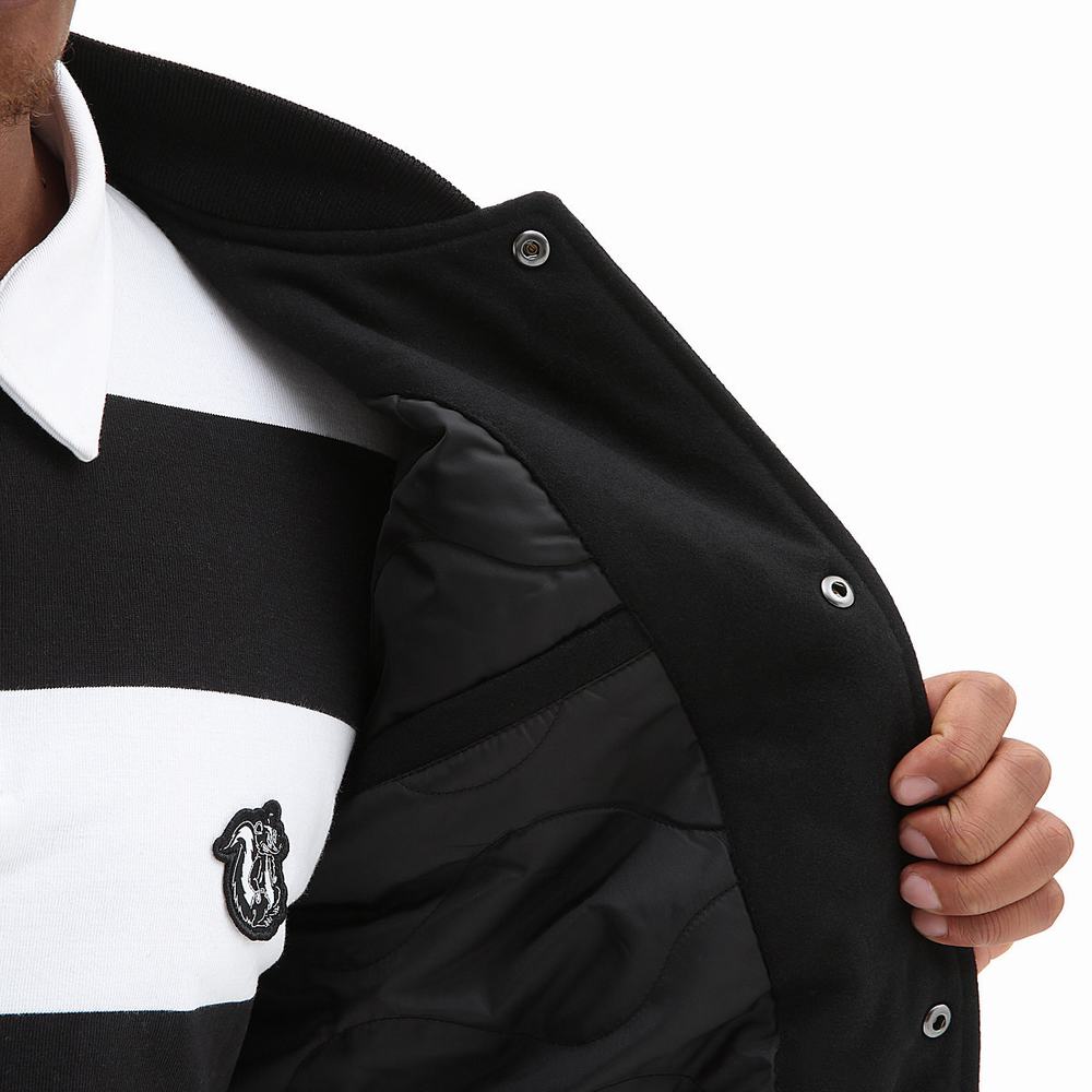 Men's Vans Checkerboard Research Varsity Jackets Black | USA47082