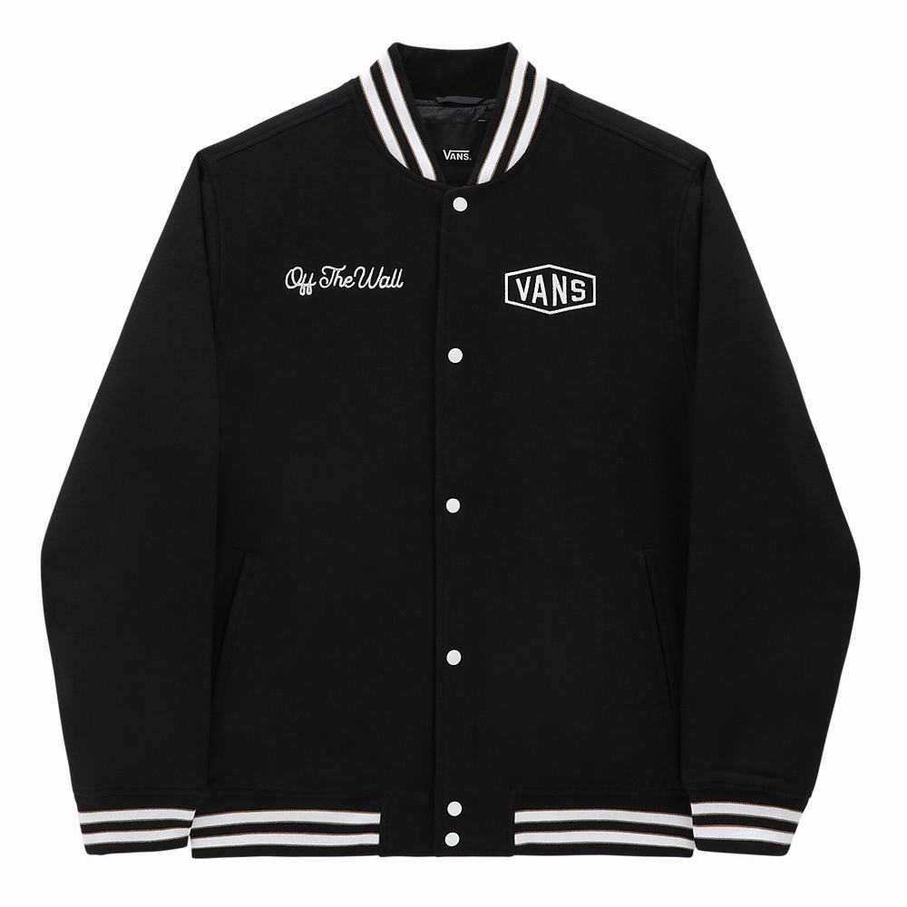 Men's Vans Checkerboard Research Varsity Jackets Black | USA47082