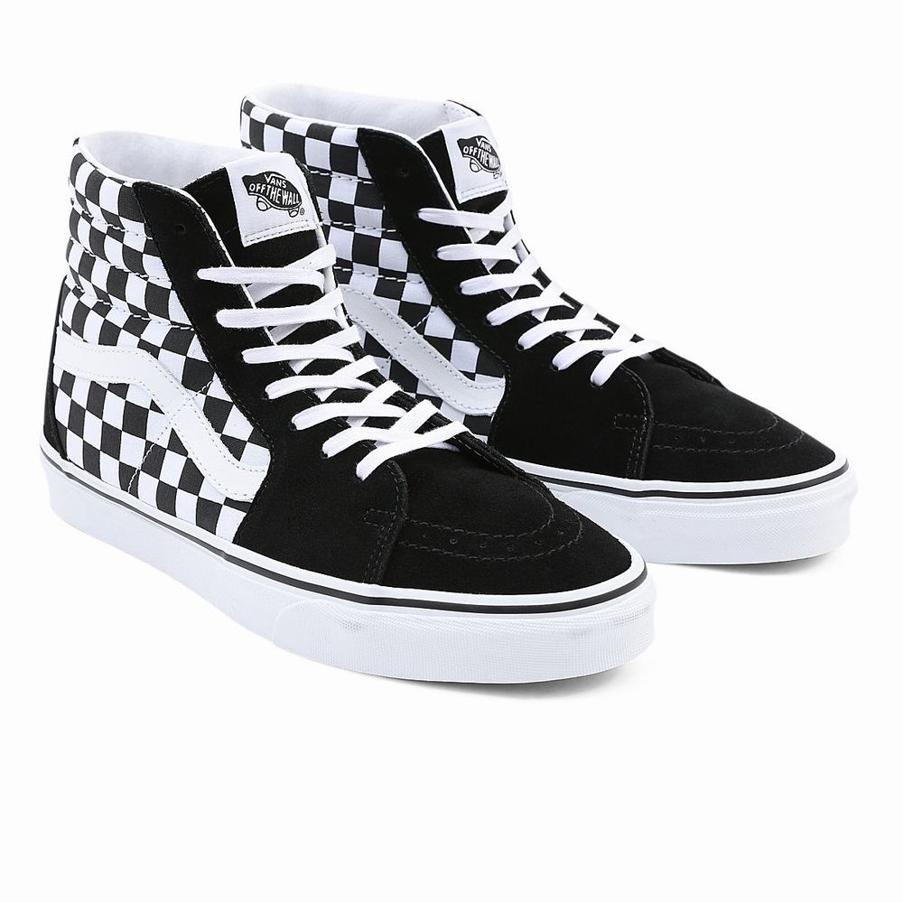 Men\'s Vans Checkerboard SK8-Hi Sneakers Black | USA36872