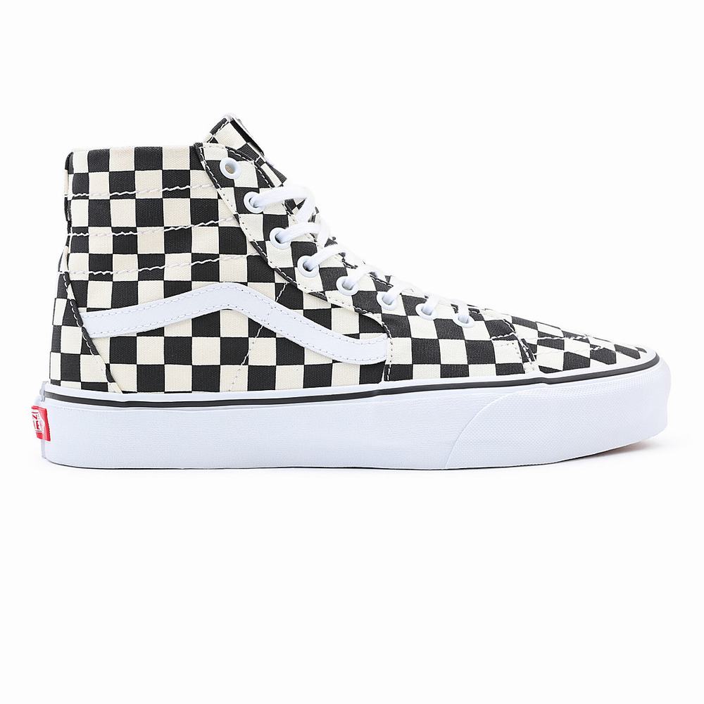 Men's Vans Checkerboard Sk8-Hi Tapered Sneakers Black / White | USA89640