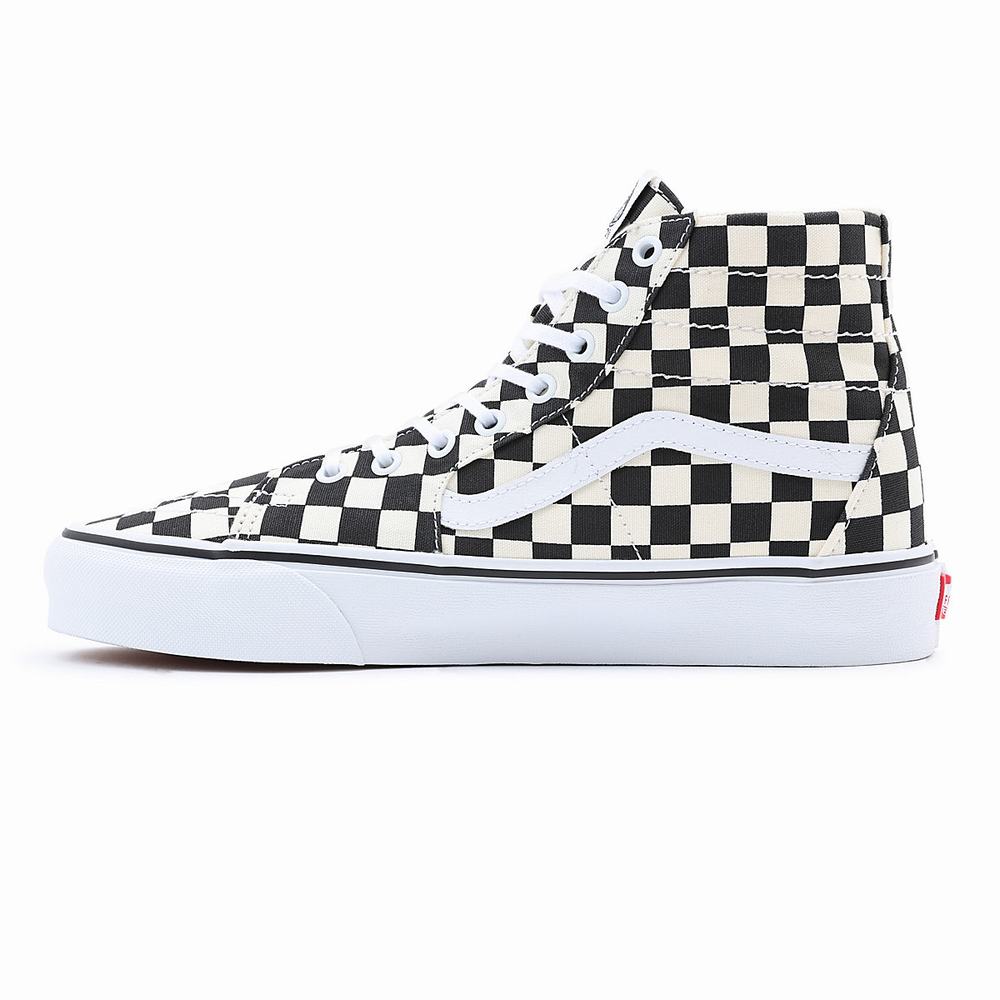 Men's Vans Checkerboard Sk8-Hi Tapered Sneakers Black / White | USA89640