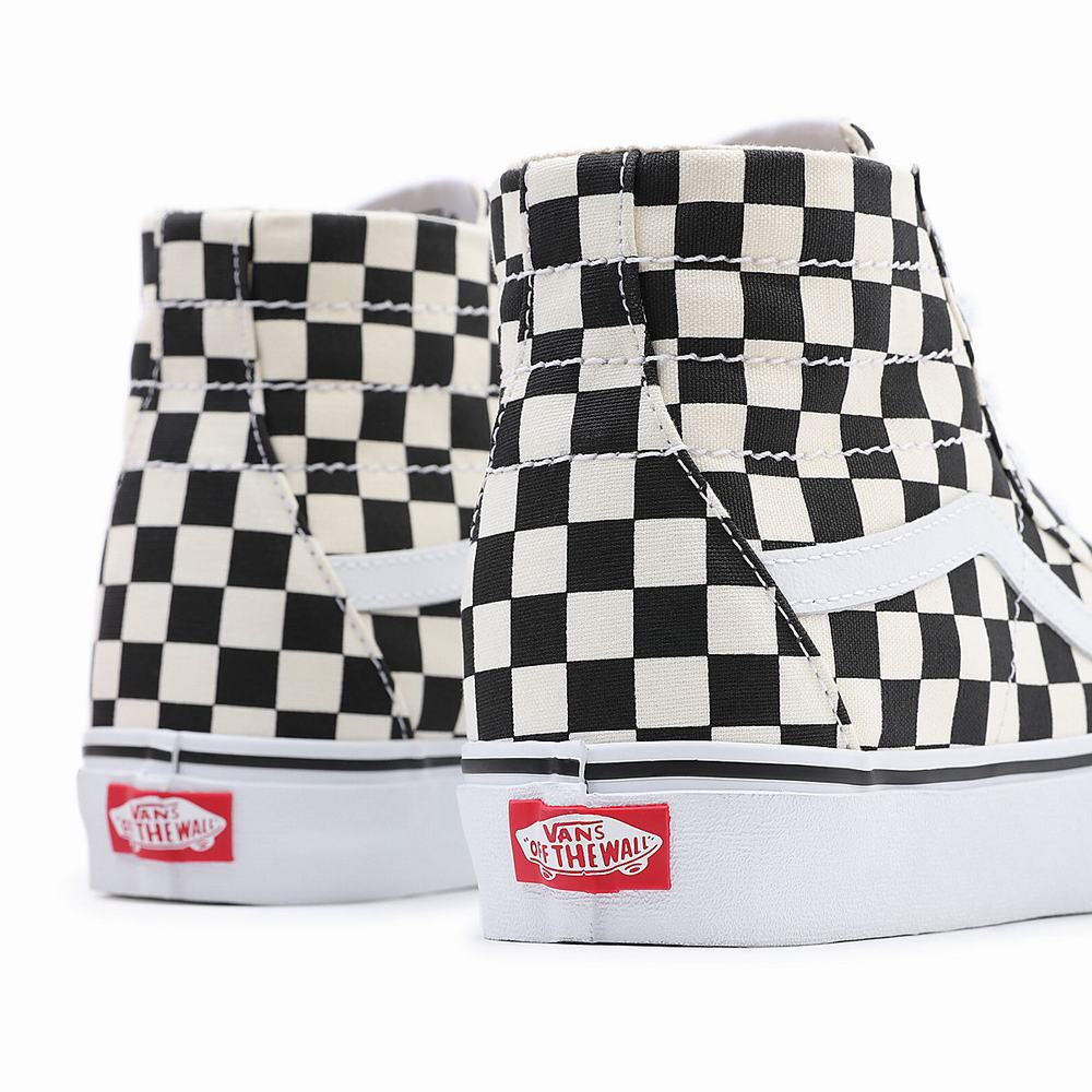 Men's Vans Checkerboard Sk8-Hi Tapered Sneakers Black / White | USA89640