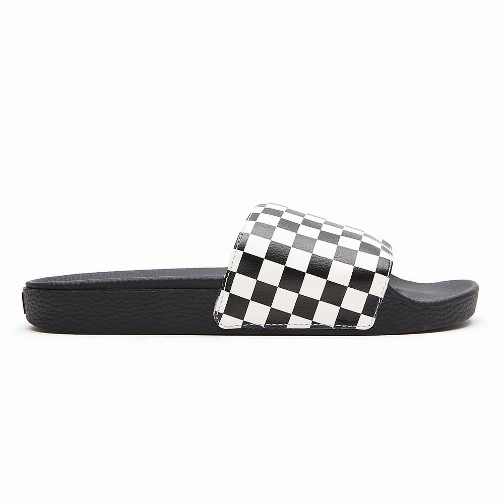 Men's Vans Checkerboard Slides Black / White | USA07639