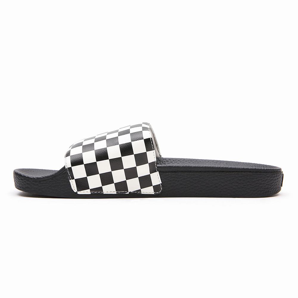 Men's Vans Checkerboard Slides Black / White | USA07639