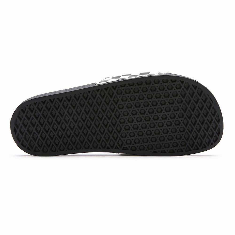 Men's Vans Checkerboard Slides Black / White | USA07639