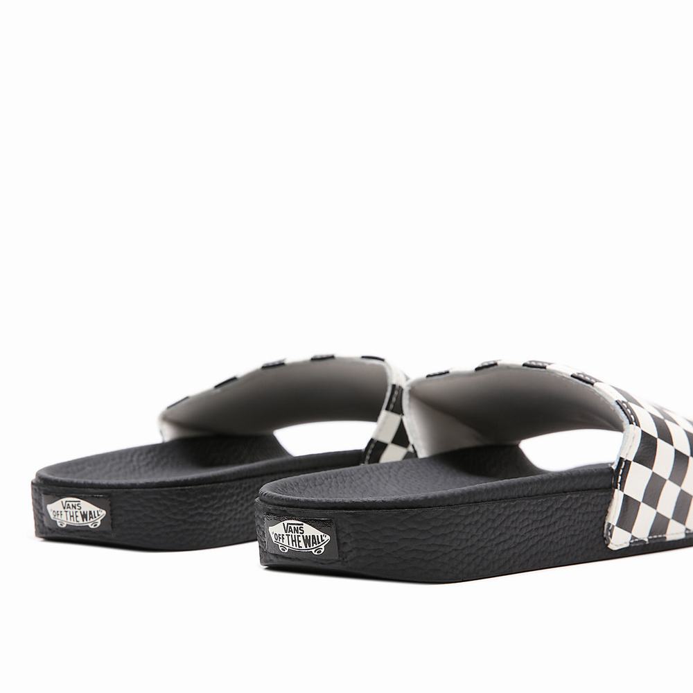 Men's Vans Checkerboard Slides Black / White | USA07639