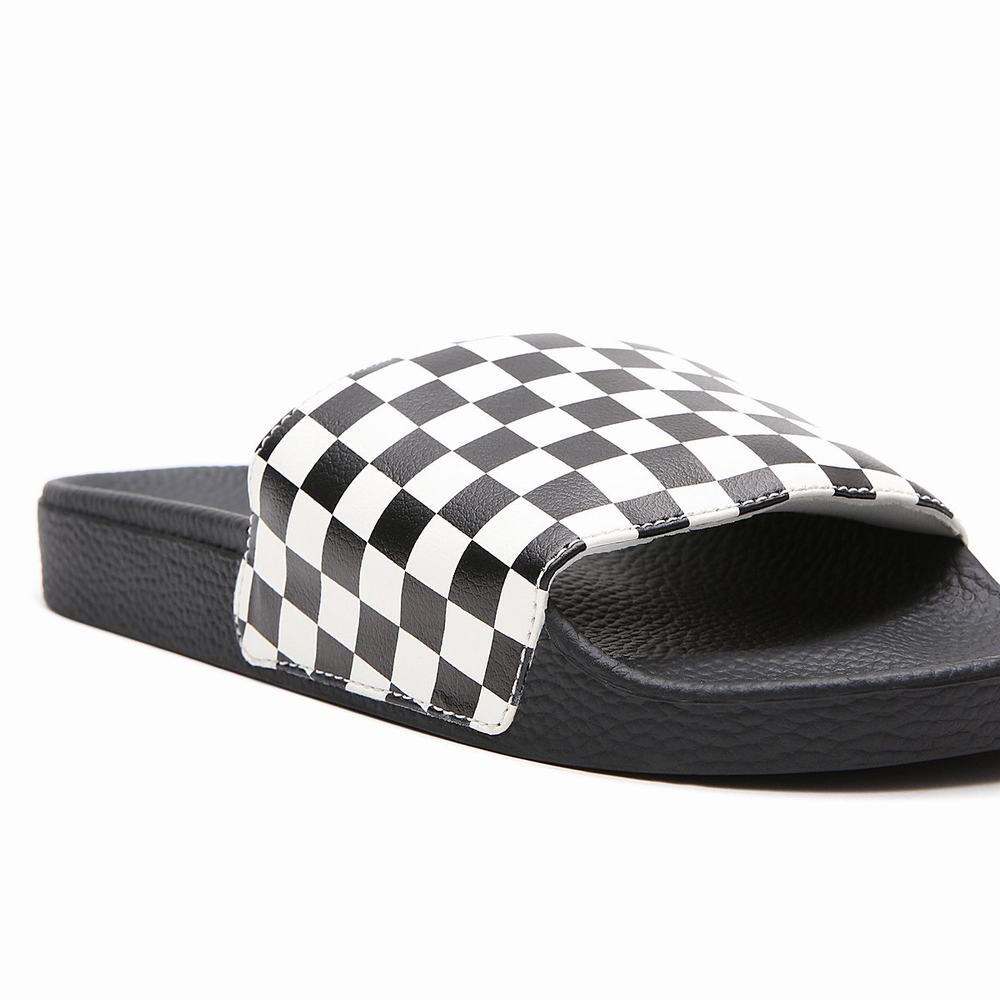 Men's Vans Checkerboard Slides Black / White | USA07639