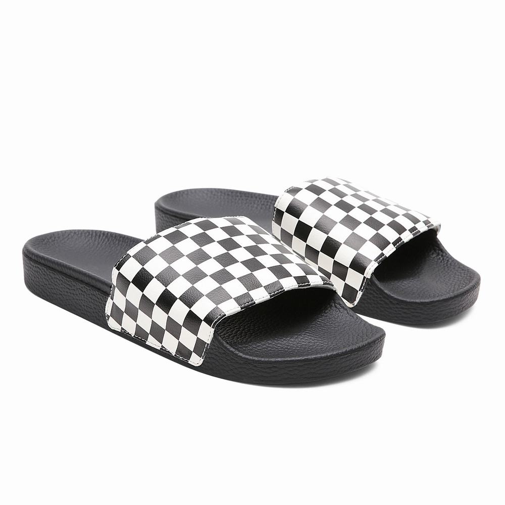 Men\'s Vans Checkerboard Slides Black / White | USA07639