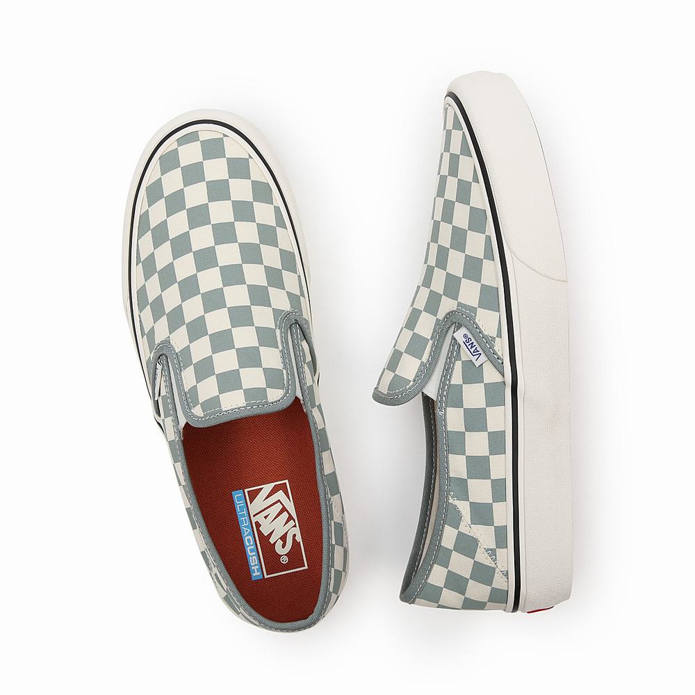 Men's Vans Checkerboard Slip-On SF Slip On Shoes Green | USA79416