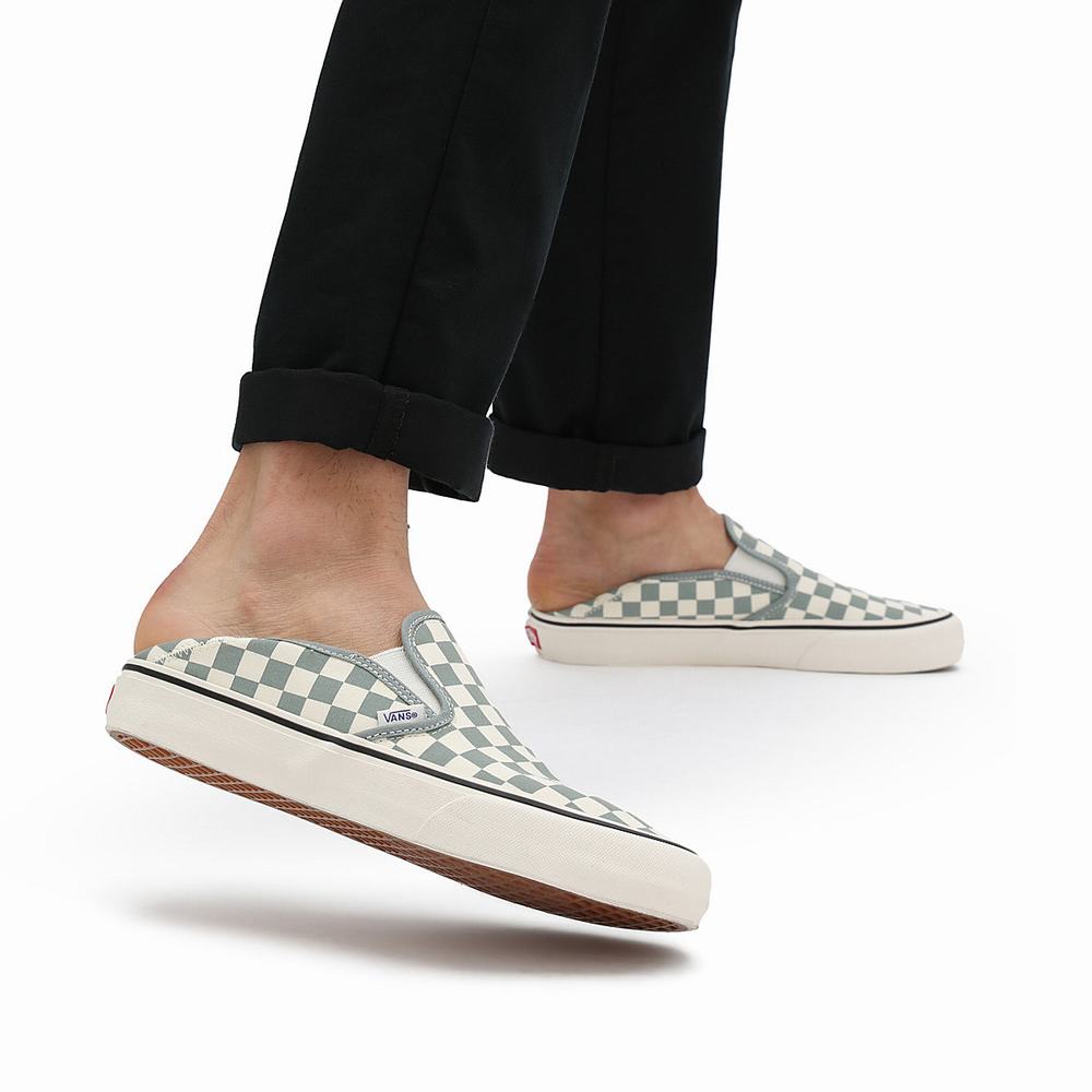 Men's Vans Checkerboard Slip-On SF Slip On Shoes Green | USA79416