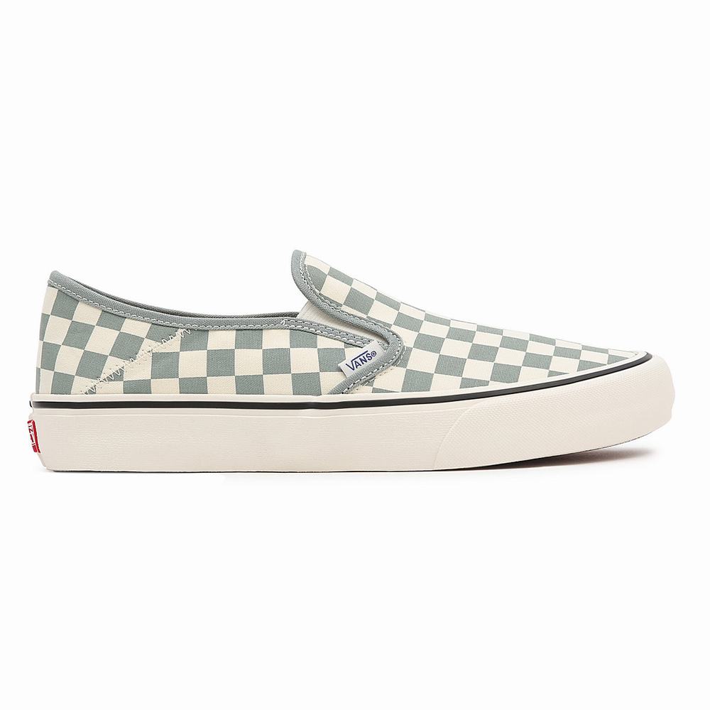 Men's Vans Checkerboard Slip-On SF Slip On Shoes Green | USA79416