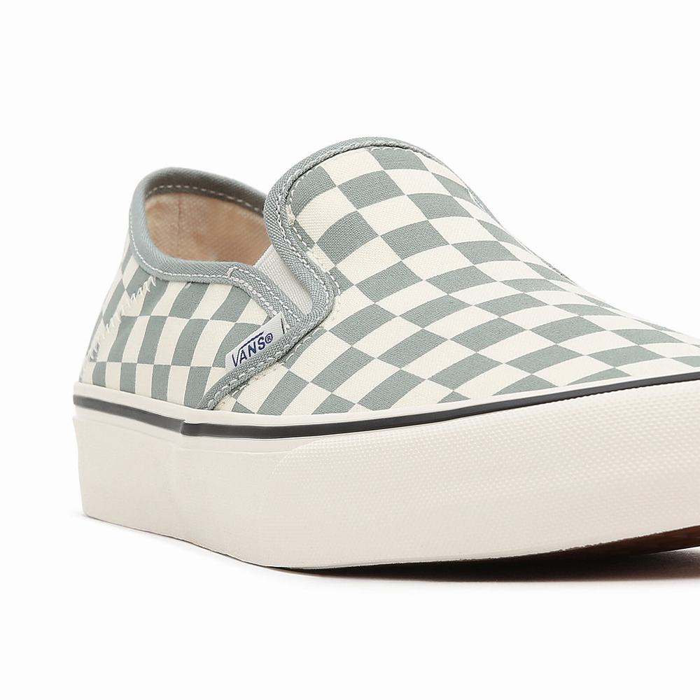 Men's Vans Checkerboard Slip-On SF Slip On Shoes Green | USA79416