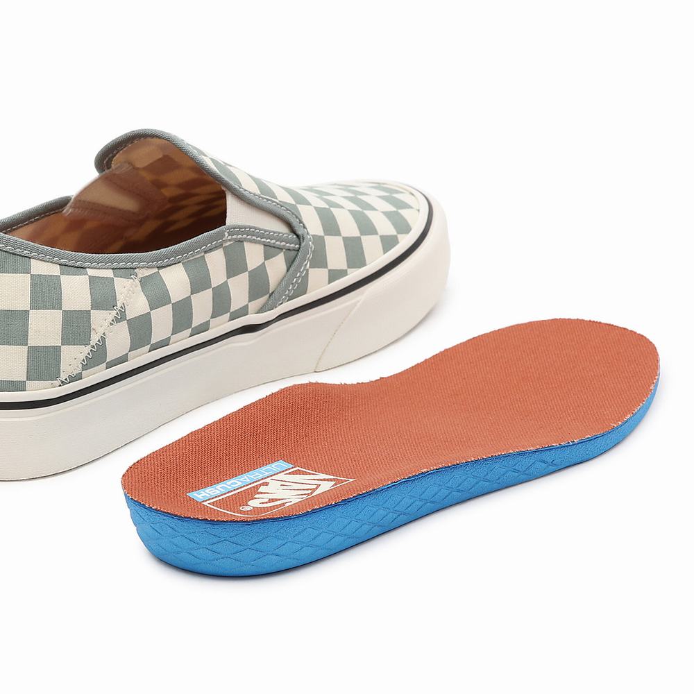 Men's Vans Checkerboard Slip-On SF Slip On Shoes Green | USA79416