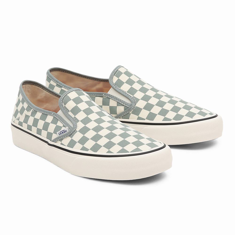 Men\'s Vans Checkerboard Slip-On SF Slip On Shoes Green | USA79416