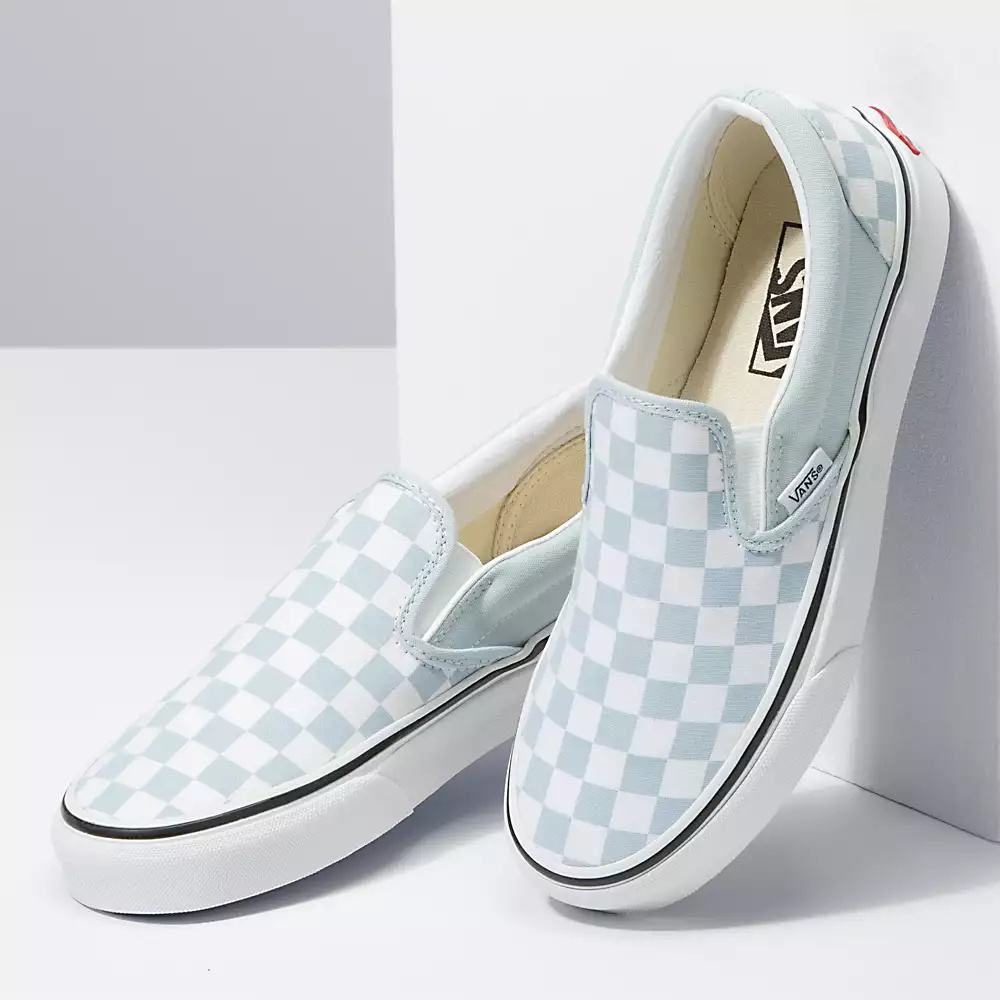 Men's Vans Checkerboard Slip On Shoes Blue / White | USA94562