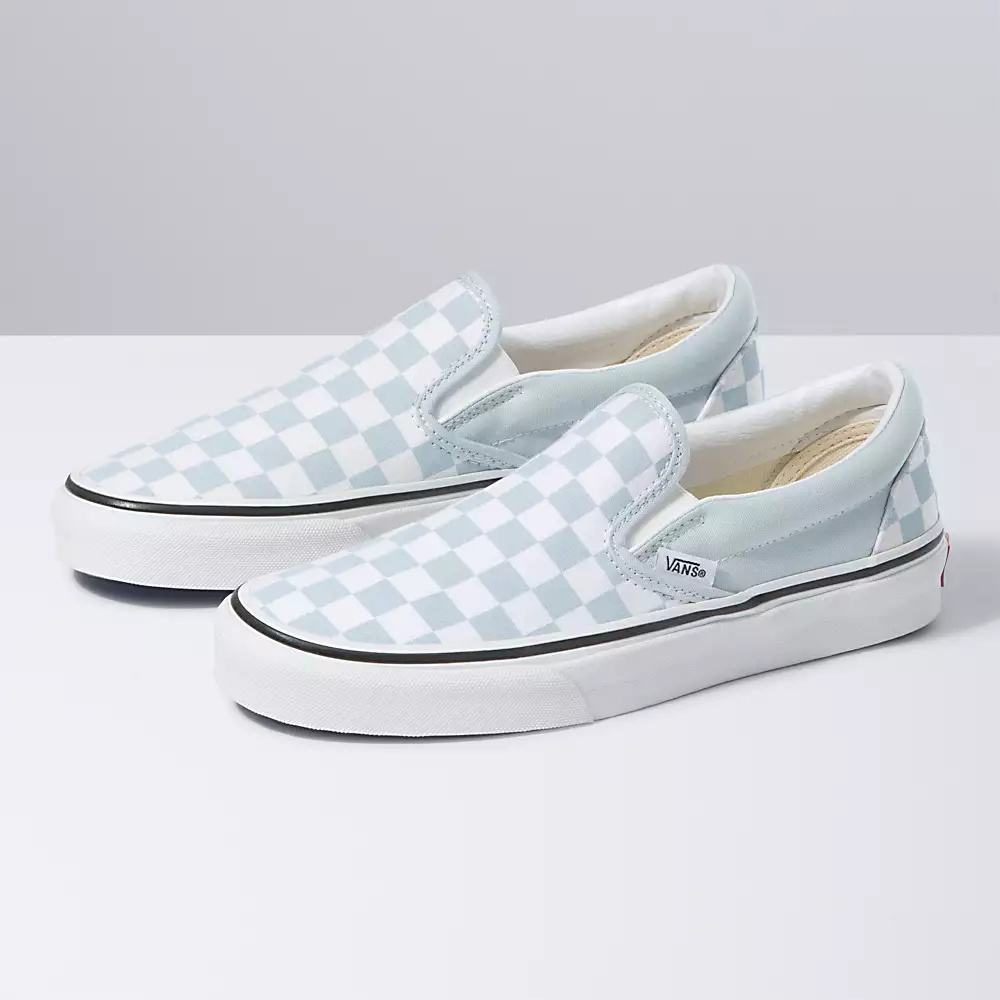 Men\'s Vans Checkerboard Slip On Shoes Blue / White | USA94562