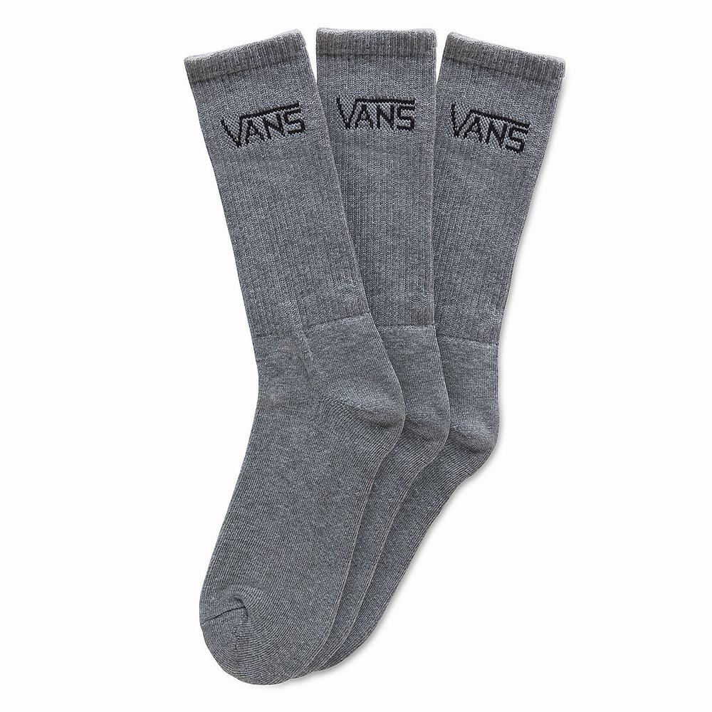 Men\'s Vans Classic Crew (3 Pair PK) Socks Grey | USA86035