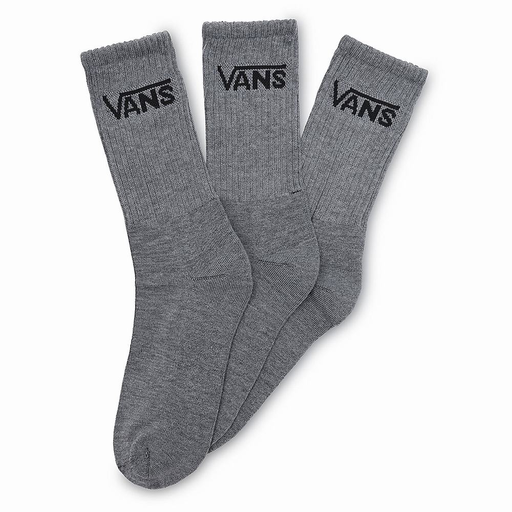 Men\'s Vans Classic Crew (3 pairs) Socks Grey | USA21589