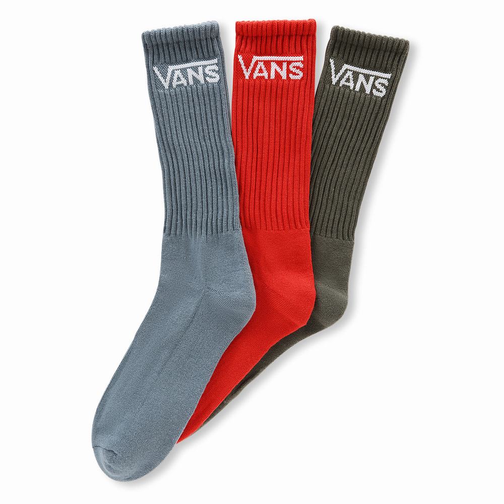 Men\'s Vans Classic Crew (3 pairs) Socks Red | USA21593