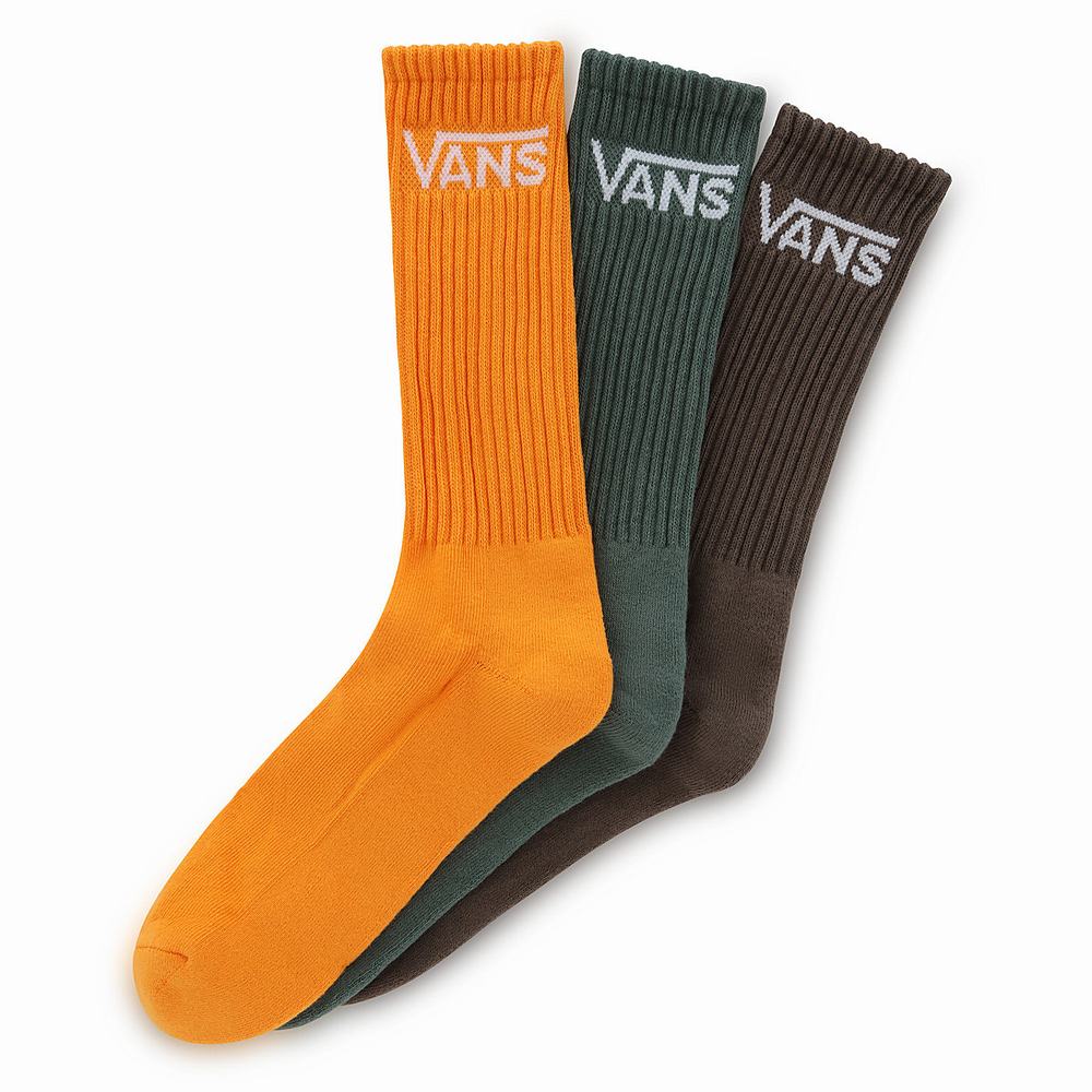 Men\'s Vans Classic Crew (3 pairs) Socks Brown | USA34857