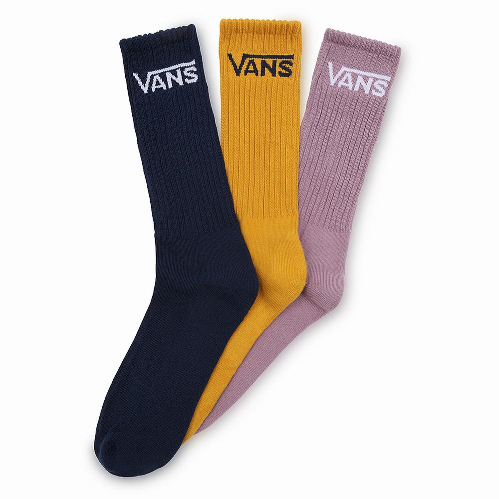 Men\'s Vans Classic Crew (3 pairs) Socks Pink | USA46352