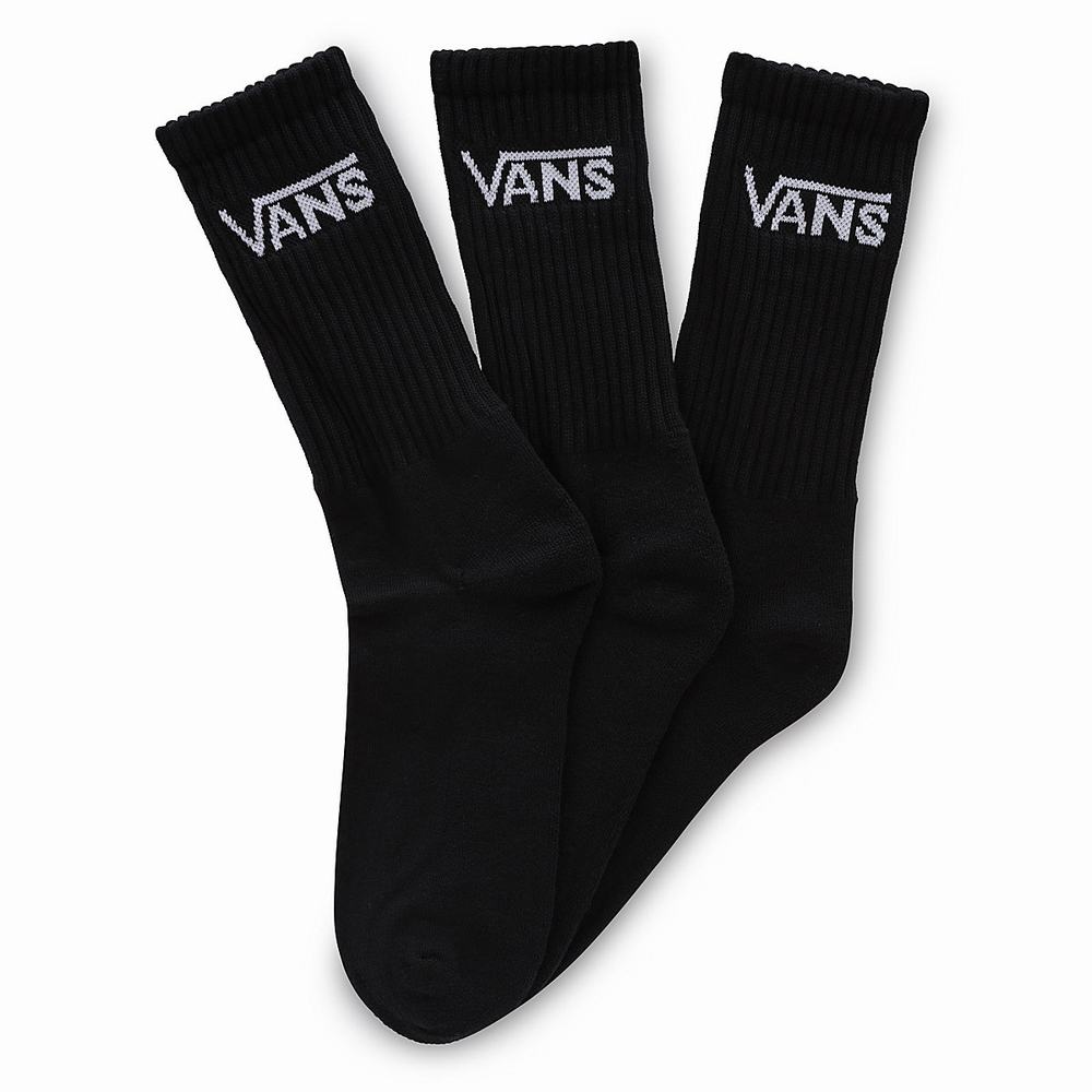 Men\'s Vans Classic Crew (3 pairs) Socks Black | USA85469