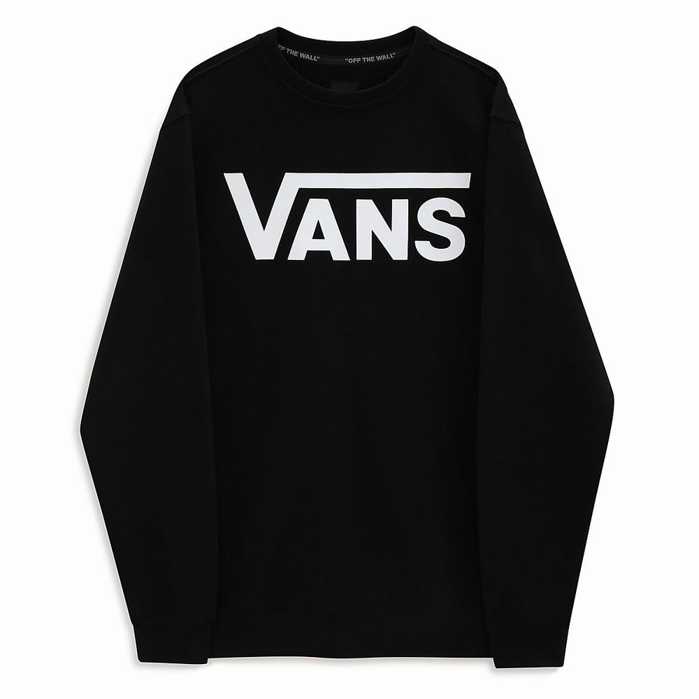 Men's Vans Classic Crew Sweatshirts Black / White | USA57428