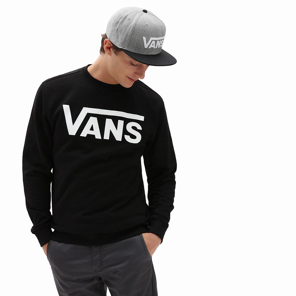 Men\'s Vans Classic Crew Sweatshirts Black / White | USA57428