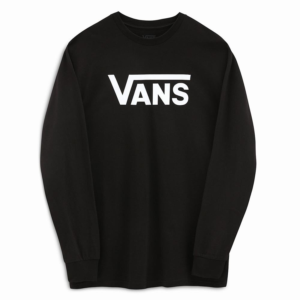 Men's Vans Classic Long Sleeve T Shirts Black / White | USA72859