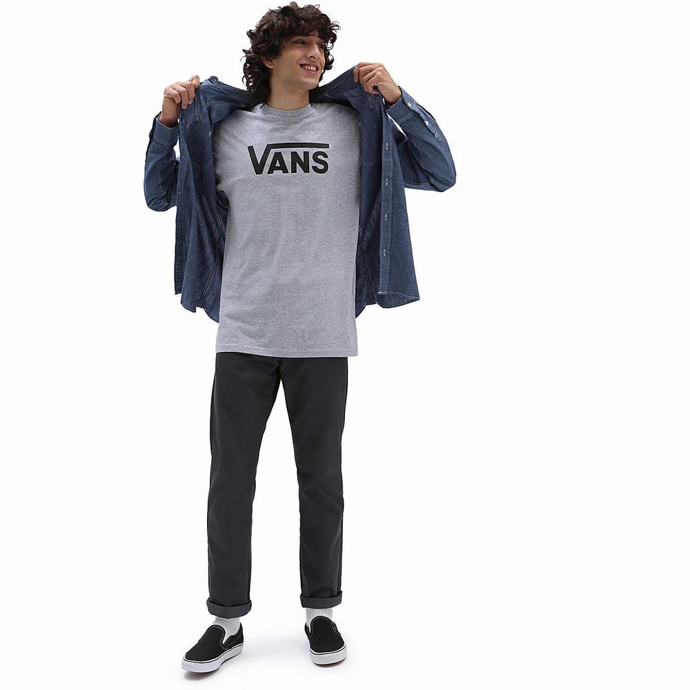 Men's Vans Classic Long Sleeve T Shirts Grey | USA87250