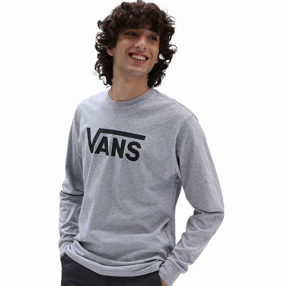 Men\'s Vans Classic Long Sleeve T Shirts Grey | USA87250