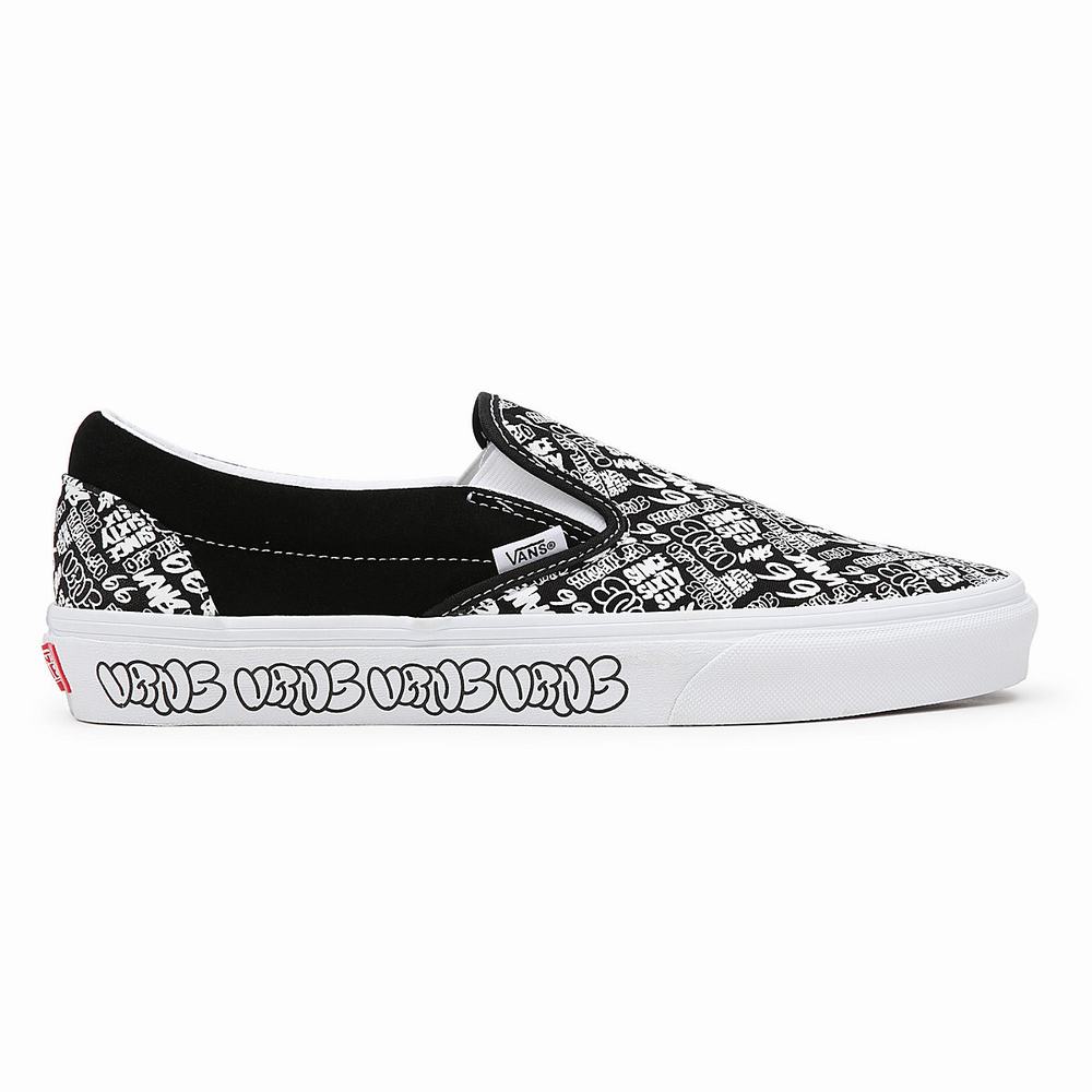 Men's Vans Classic Slip On Shoes Black / White | USA59476