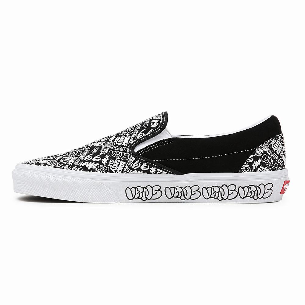 Men's Vans Classic Slip On Shoes Black / White | USA59476