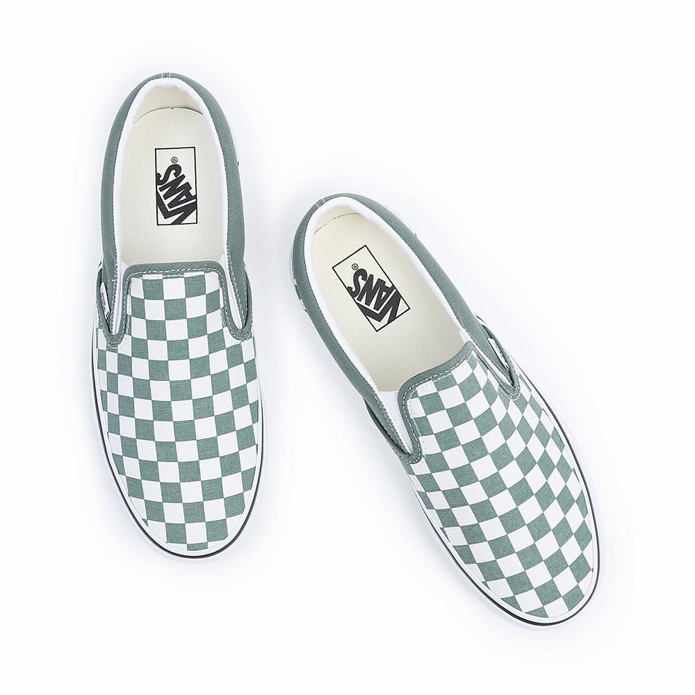 Men's Vans Classic Slip On Shoes Green / White | USA09368