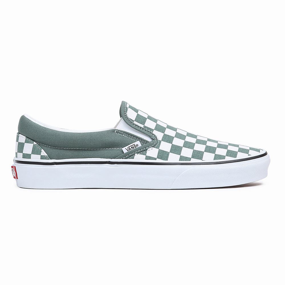 Men's Vans Classic Slip On Shoes Green / White | USA09368