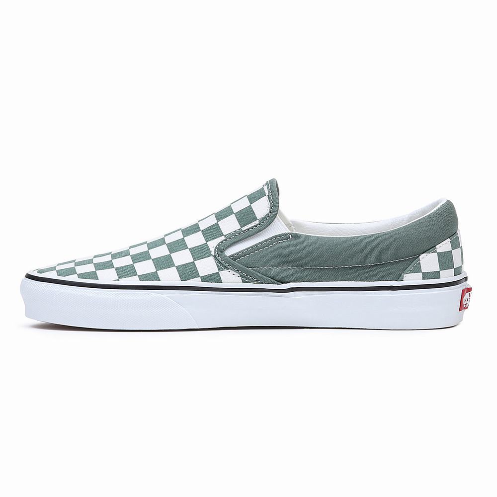 Men's Vans Classic Slip On Shoes Green / White | USA09368